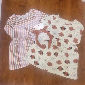 Wonder Nation Girls Long Sleeve Play Dress 2 Pack with Hair Accessory